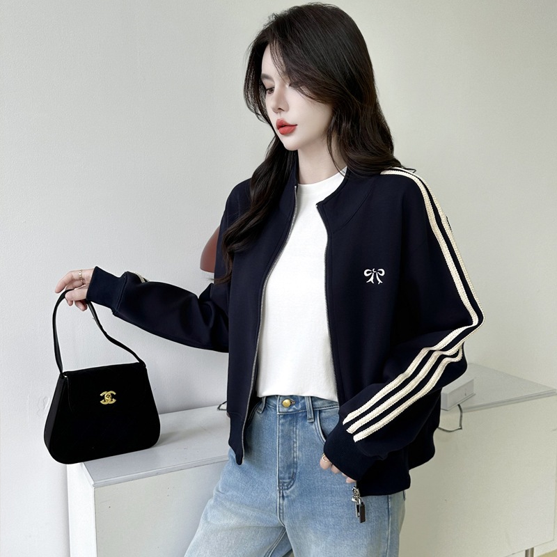 ZEA Sweater Tracktop Crop Premium Aplikasi Pita Bordir Quality Hitam Polos Jaket Sweater Wanita