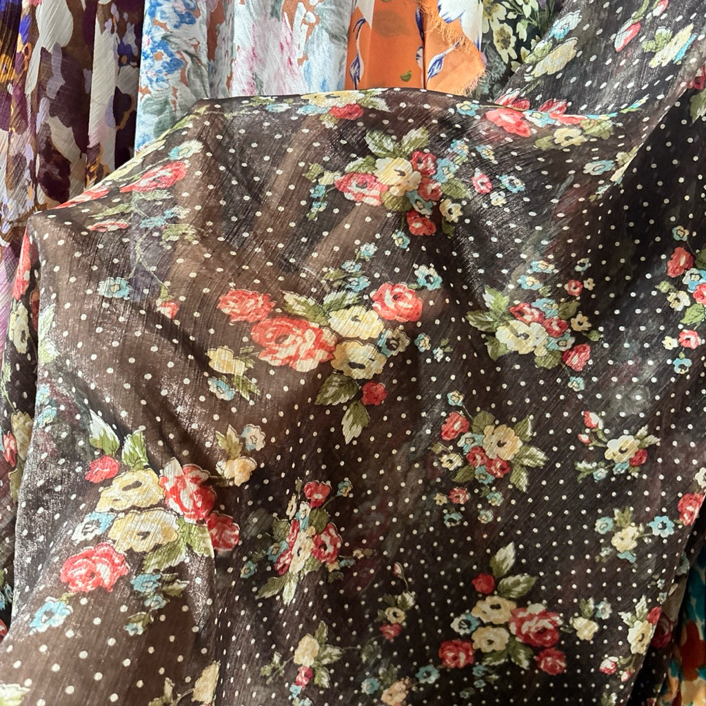 Kain Sifon Yoryu Motif Bunga Polkadot - frd - kak sifon sutra Motif bunga kecil - kain chiffon Korea