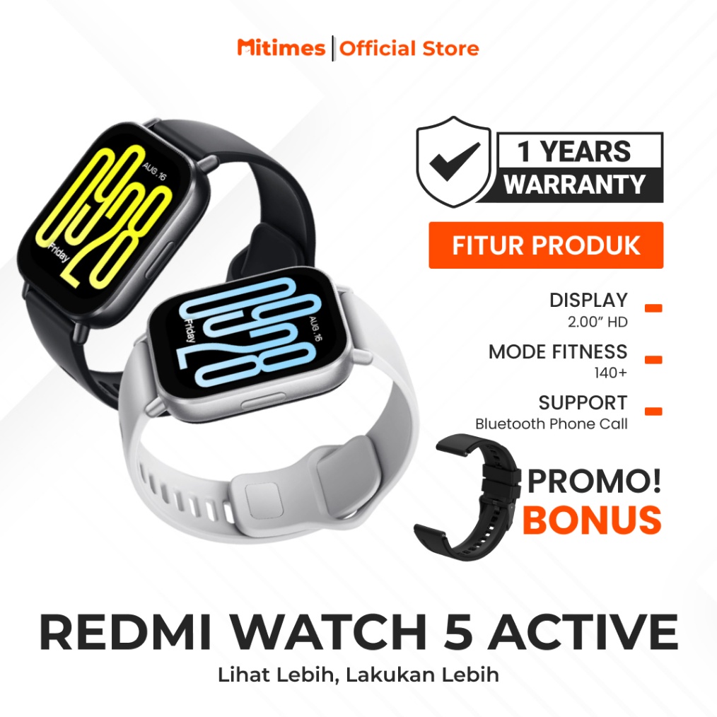 KODE W98R Xiaomi Redmi Watch 5 Active 2 Inch  14 Mode Olahraga  Tahan Air 5ATM  Baterai Tahan 18 Har