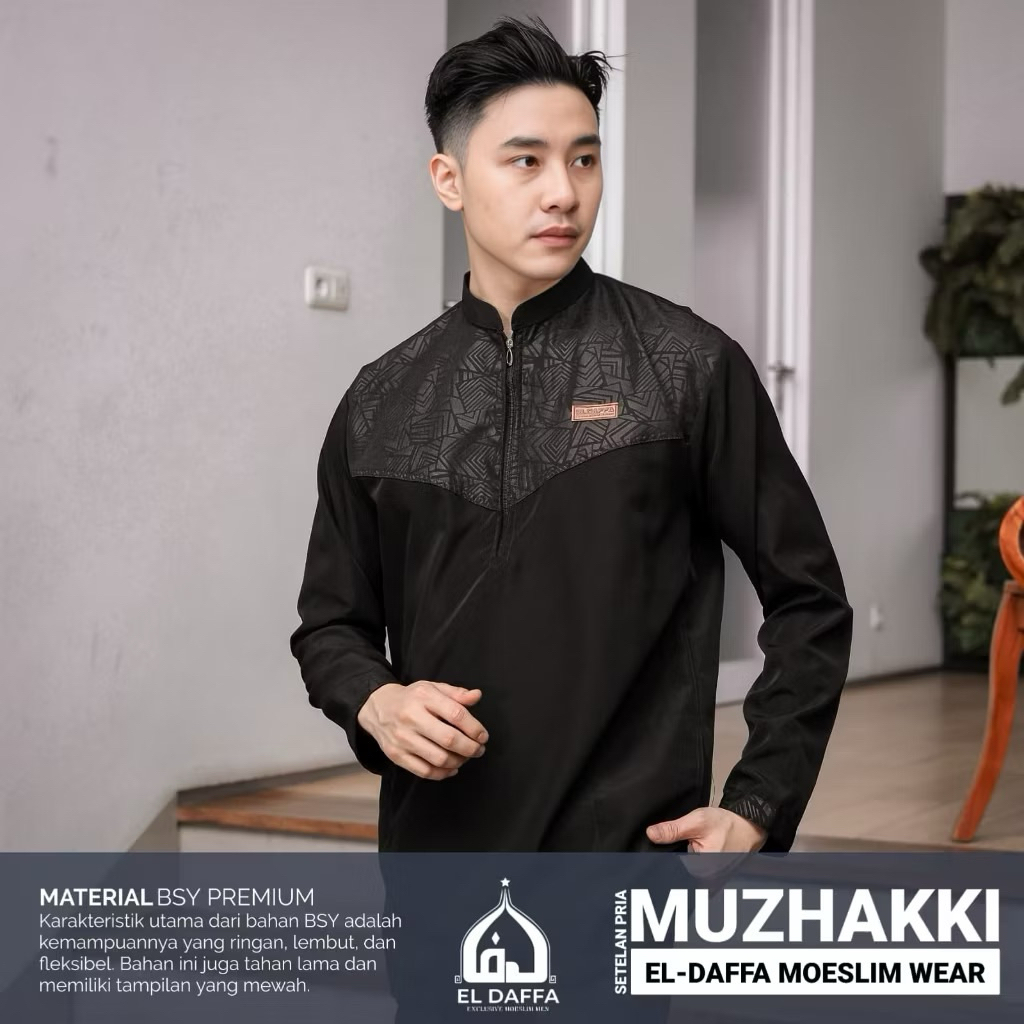 Koko Kurta Pakistan MUZHAKKI - Setelan Baju Koko Kurta Pakistan Pria Dewasa Lengan Kombinasi Pendek