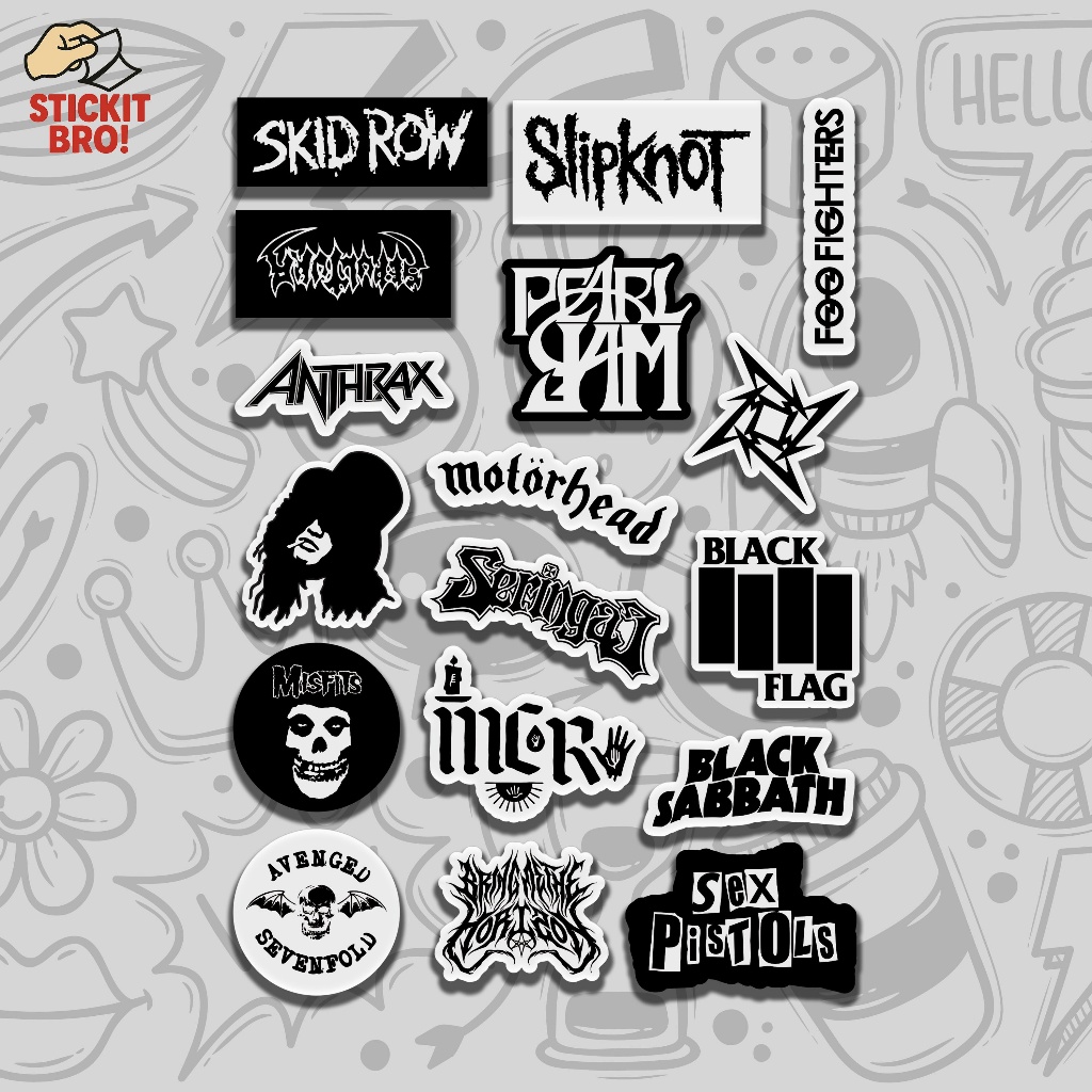 

Sticker Pack ROCK BAND VOL 08 Aesthetic Vynil Anti Air Potongan KissCut Tumblr Helm Laptop BLACK & WHITE