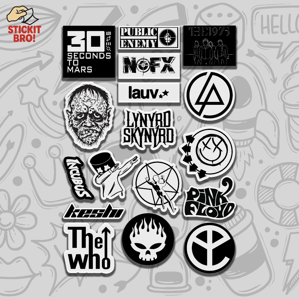 

Sticker Pack ROCK BAND VOL 12 Aesthetic Vynil Anti Air Potongan KissCut Tumblr Helm Laptop BLACK & WHITE