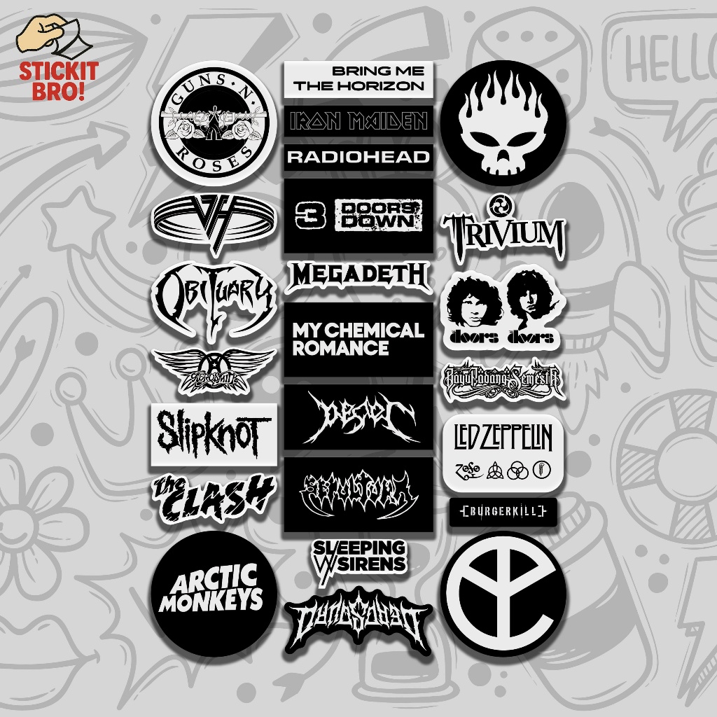 

Sticker Pack ROCK BAND VOL 07 Aesthetic Vynil Anti Air Potongan KissCut Tumblr Helm Laptop BLACK & WHITE