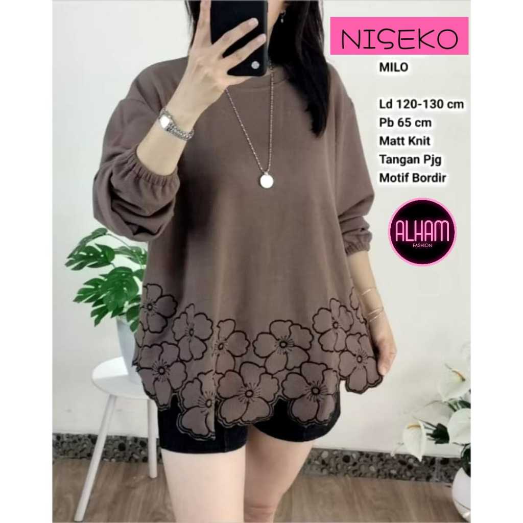 NISEKO Top Knit Wanita Atasan Blouse Jumbo Motif Bordir Ld 130 Long Sleeve Knitwear
