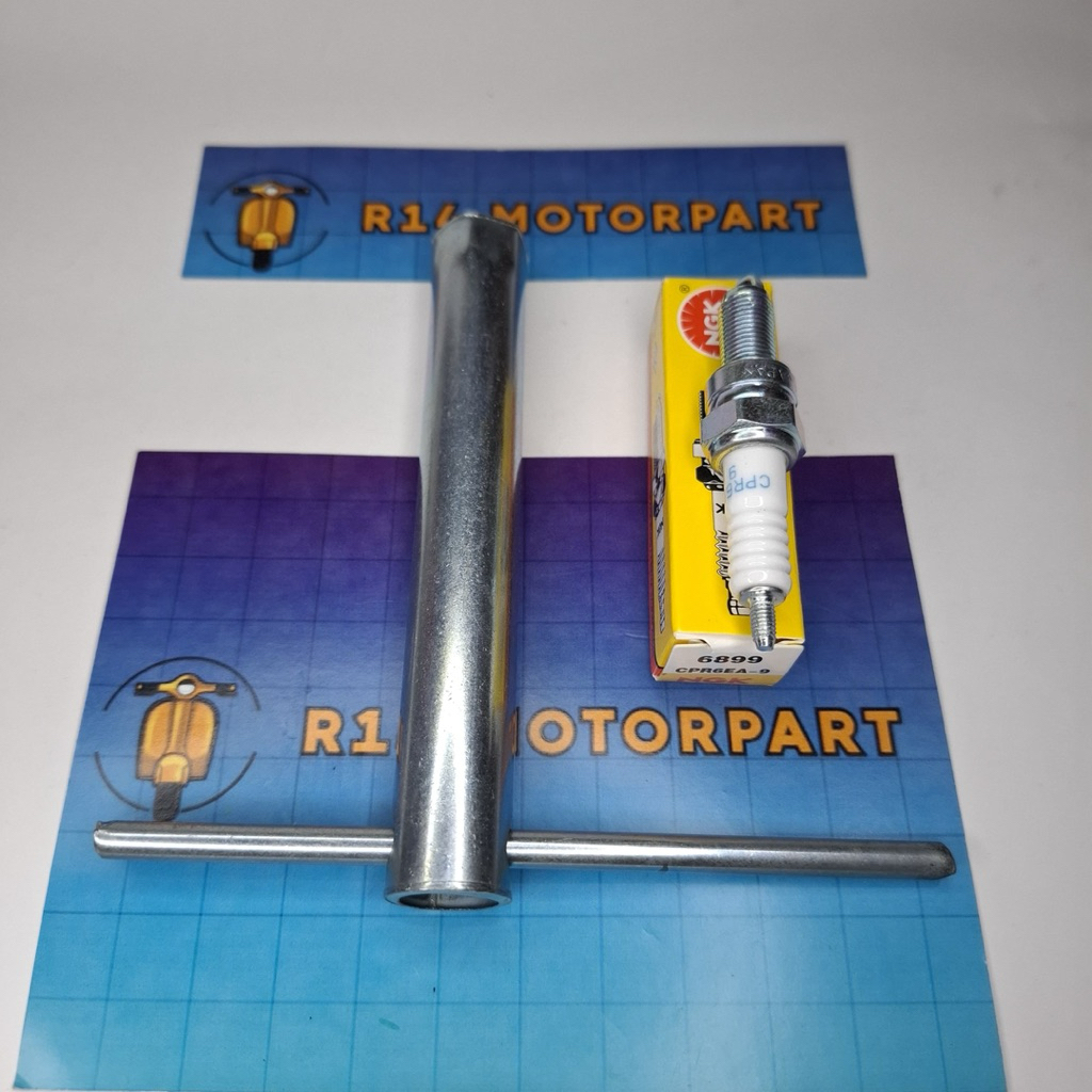 KUNCI BUSI PANJANG + BUSI CPR6EA-9 SATRIA FU 150