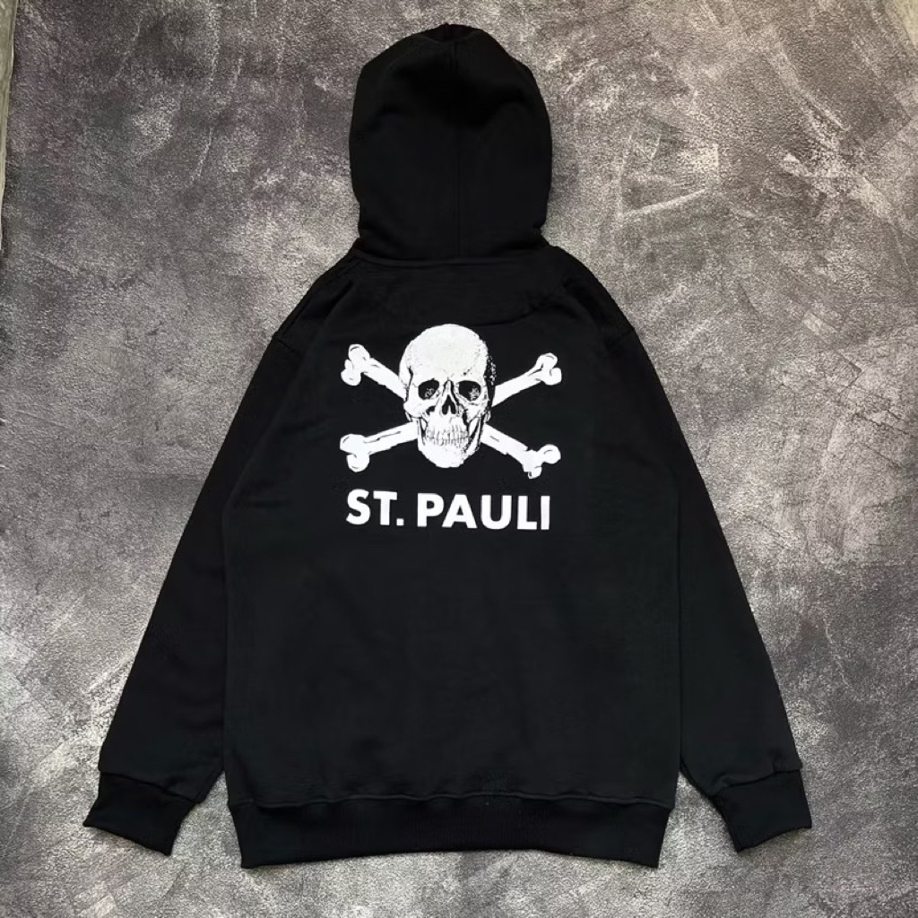 Jaket Sweater Hoodie ST PAULI The Classic Football Hitam Fulltag & Label