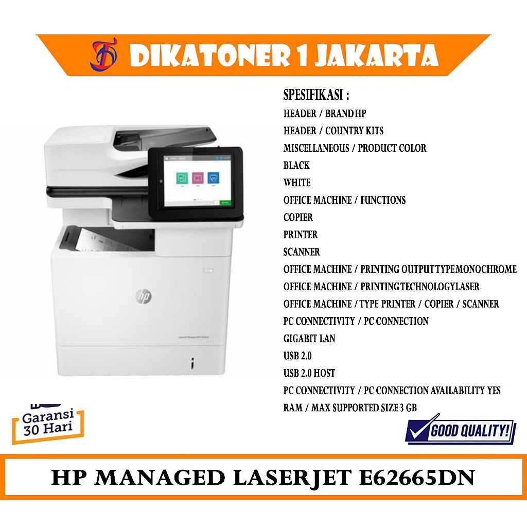 Printer hp laserjet managed e62665dn full tray fotocopy f4