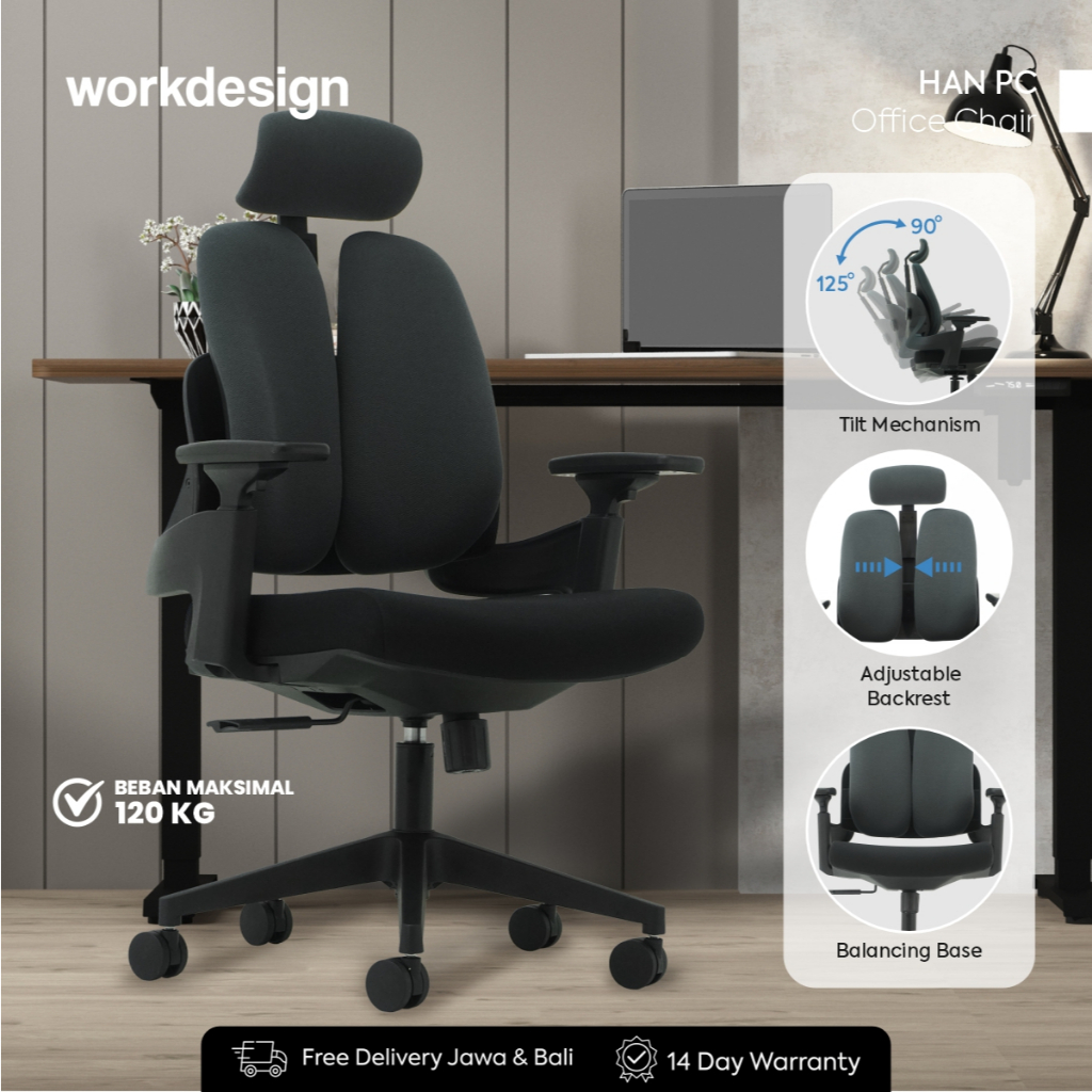 WORKDESIGN - HAN PC Kursi Kantor / Kursi Kerja Ergonomis dengan Lumbar Support