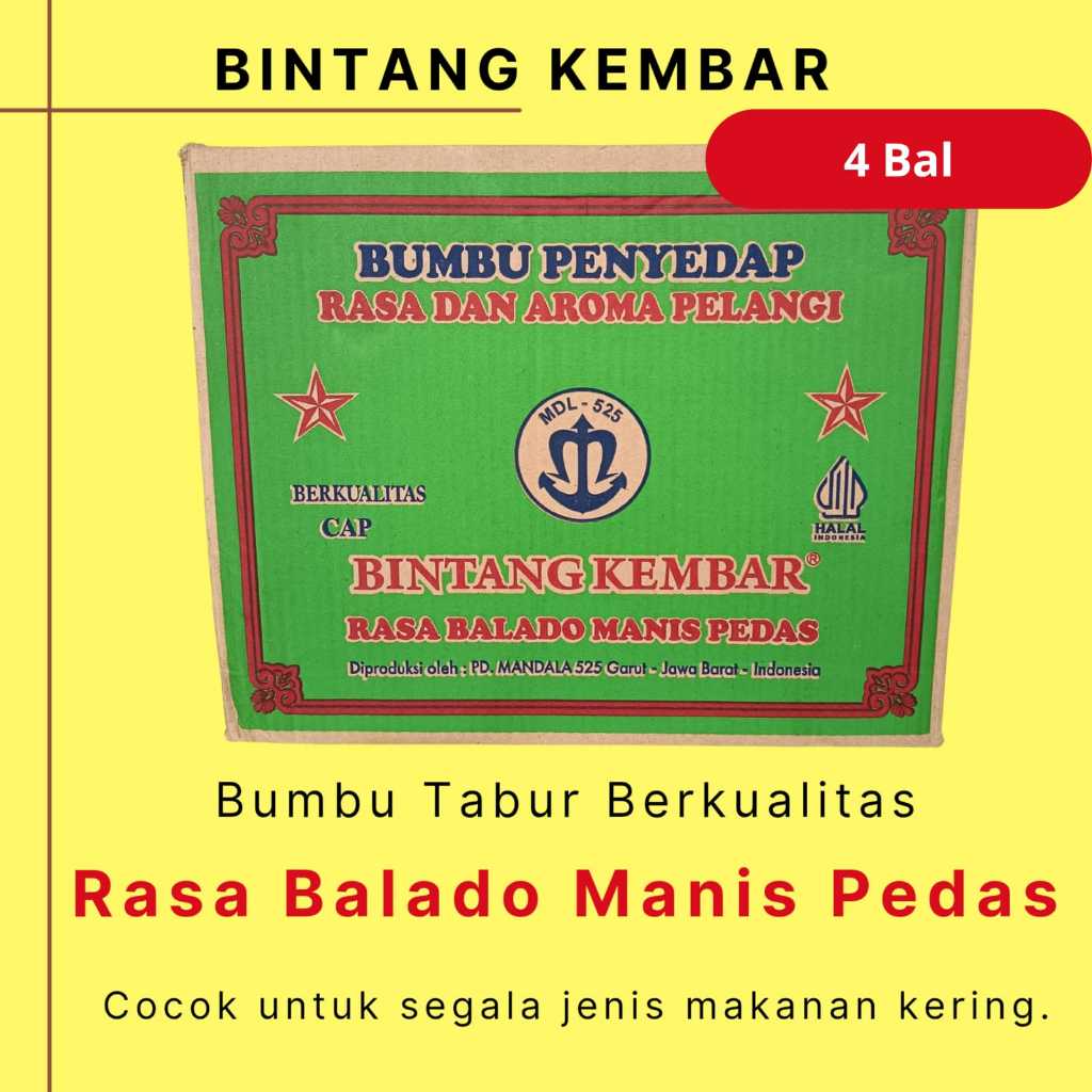 

Bumbu Tabur Rasa Balado Manis Pedas merk Bintang Kembar mdl 525 1 Dus ( 288 sachet )