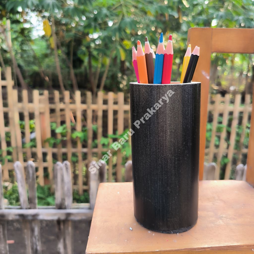 

Tempat Pensil Pencil Pulpen Pen Holder dari Bambu Motif Hitam Metalik Full