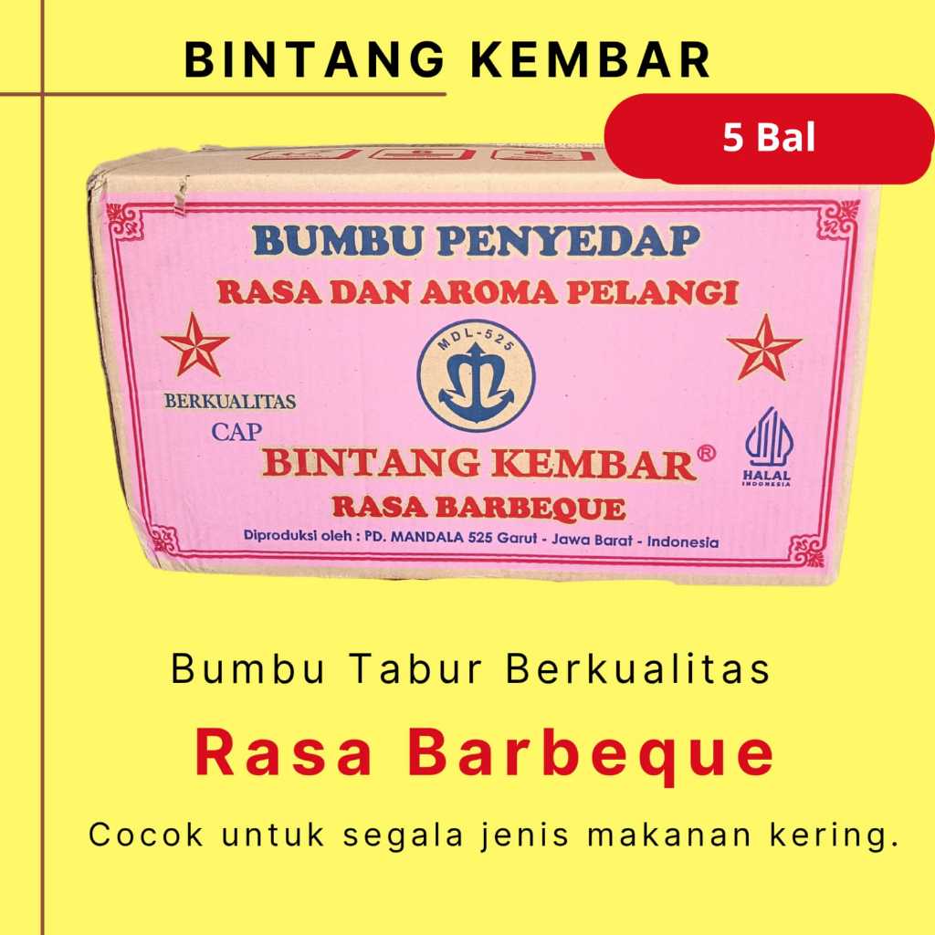 

Bumbu Tabur Rasa Barbeque merk Bintang Kembar mdl 525 1 Dus ( 60 sachet )