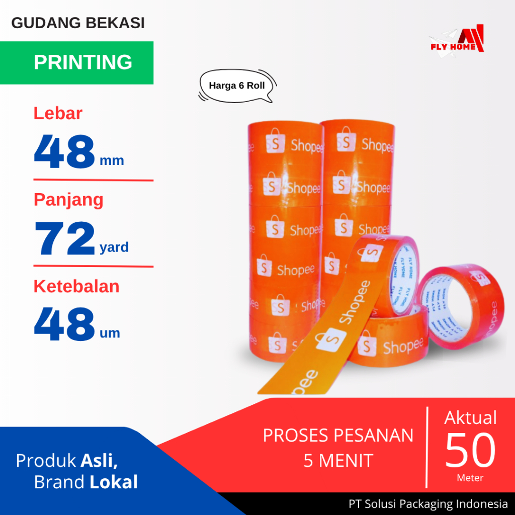 

FLYHOME 6Roll Lakban Online Shop 48x72Y 2inchi 72 Yard Tk Orange