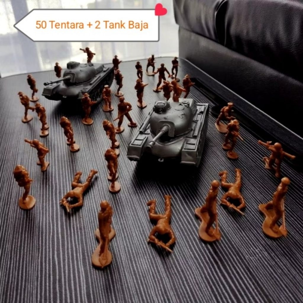 [Whispers] mainan 50 figure tentara plastik + 2 Tank baja M-48 figure army men