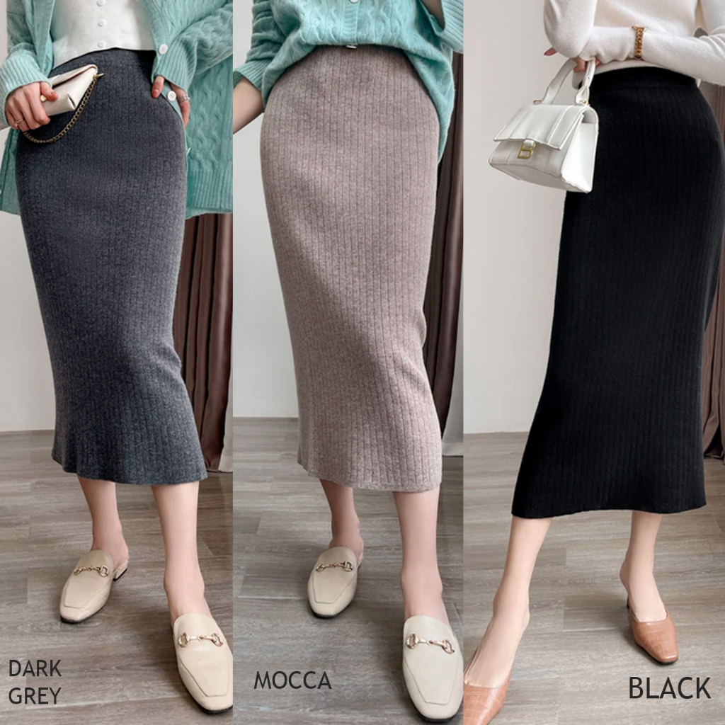 Rib midi rajut skirt / rok midi rajut korea R70