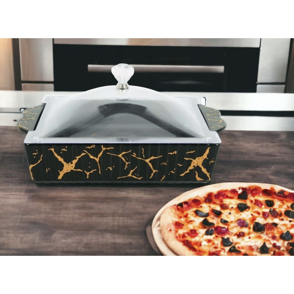 Piring Kue Persegi VICENZA, wadah saji VICENZA Pm137 Hitam Marmer serbaguna menyajikan berbagai jeni