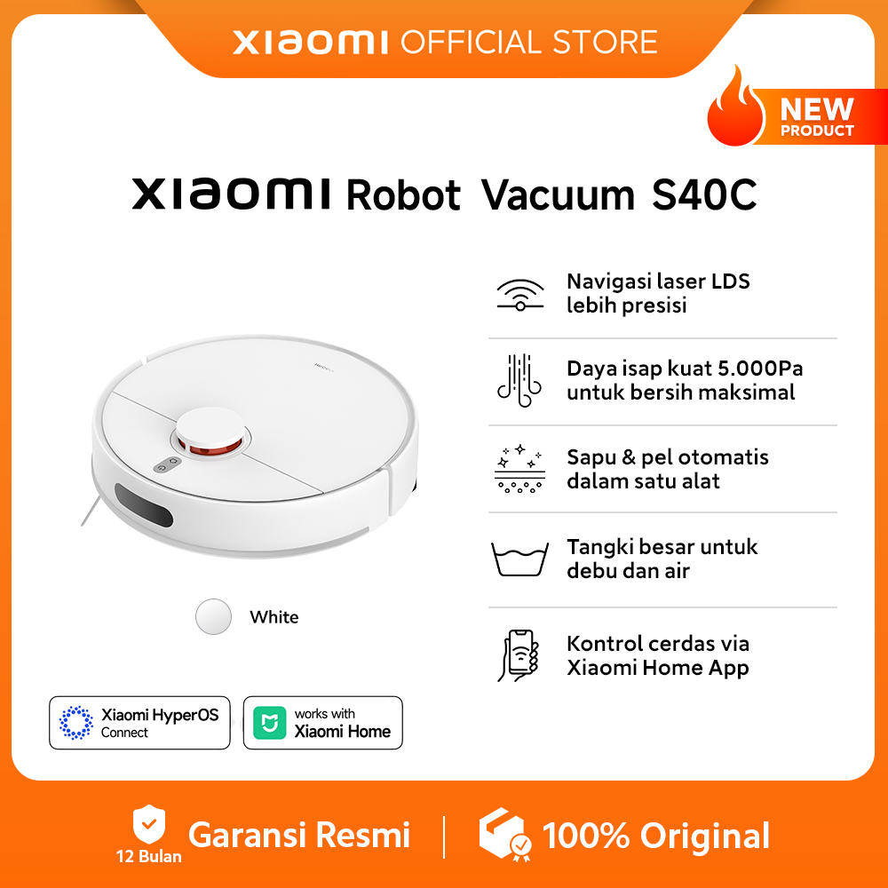 Xiaomi Robot Vacuum S40C | Navigasi laser LDS lebih presisi | Kontrol cerdas via Xiaomi Home App | S