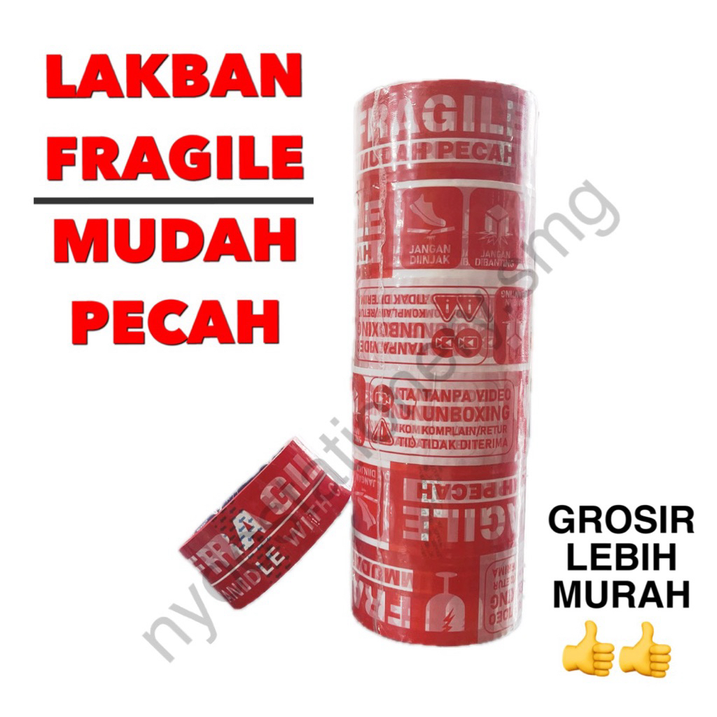 

LAKBAN FRAGILE LAKBAN PAKET LAKBAN MUDAH PECAH MERAH / PUTIH LEBAR 2 INCH / 48MM