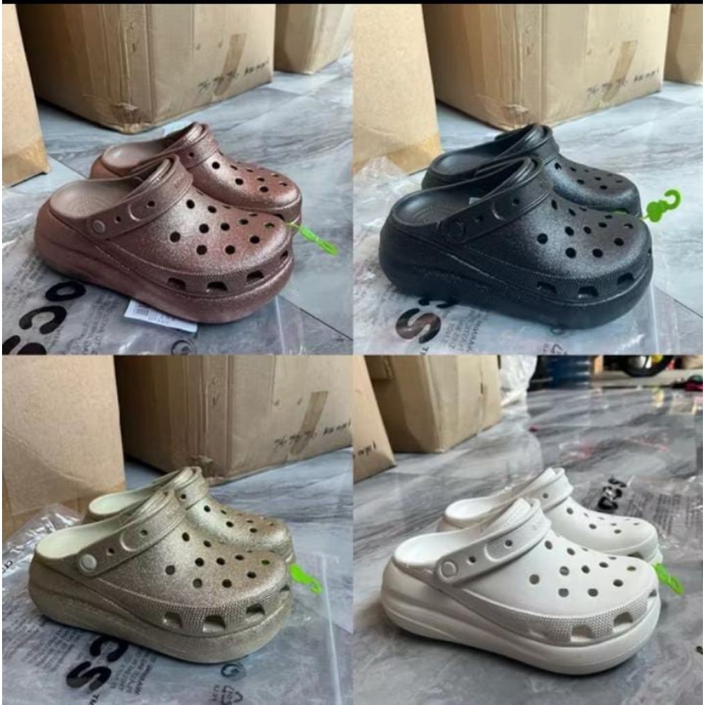 Crocs Classic Crush Clog glitter / Sandal wanita Crocs Crush Clog glitter /Crocs Crush Clog gliter