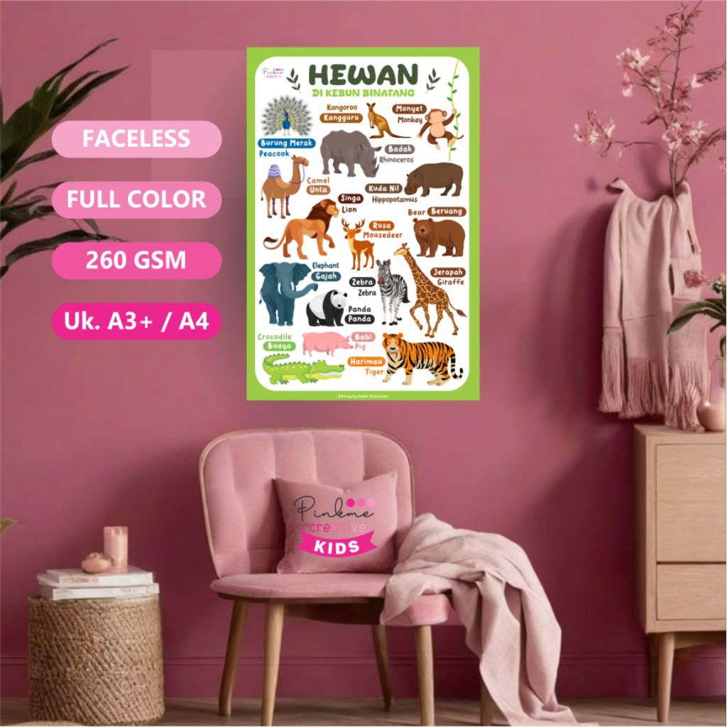POSTER EDUKASI ANAK HEWAN DI KEBUN BINATANG FACELESS ISLAMI