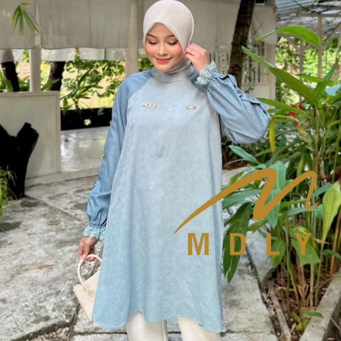 MDLY Baju kemeja atasan wanita muslim/Atasan Tunik Elegan Kombinasi Cotton Lux/Maxci Tunic by Mdly