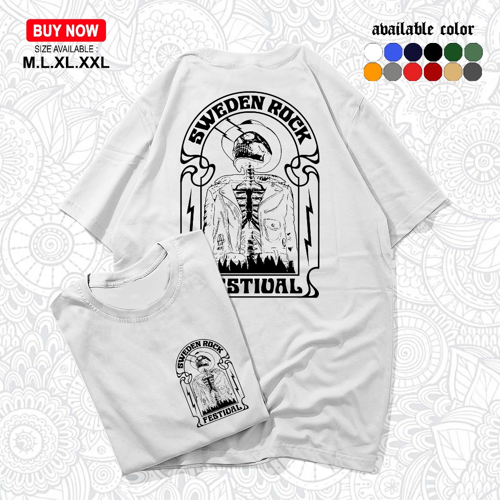 KAOS DISTRO GAMBAR SWEDEN ROCK FESTIVAL - KAOS SABLON PRIA DAN WANITA LENGAN PENDEK UKURAN M.L.XL.XX