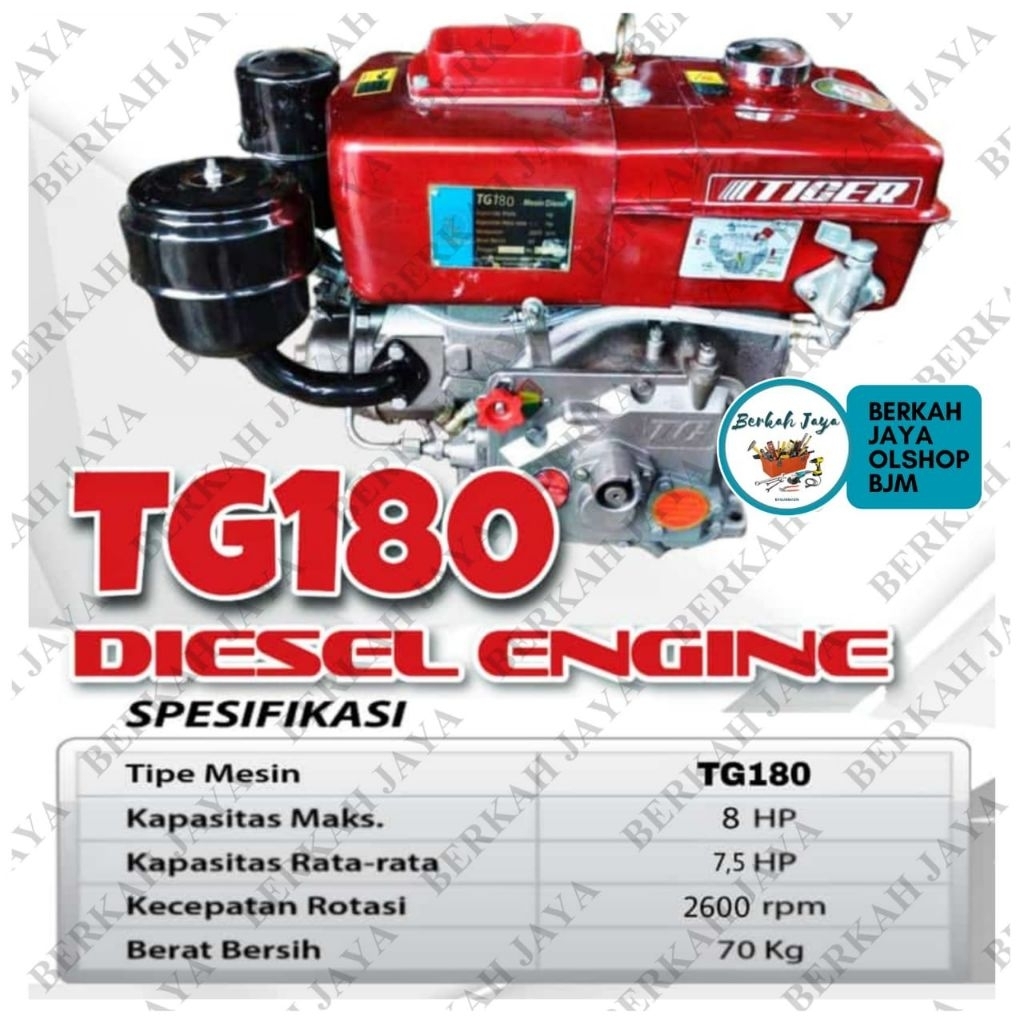 MESIN DIESEL 8 PK "TIGER" TG 180 8 HP | ENGINE DIESEL | MESIN PENGGERAK 8HP / 8PK