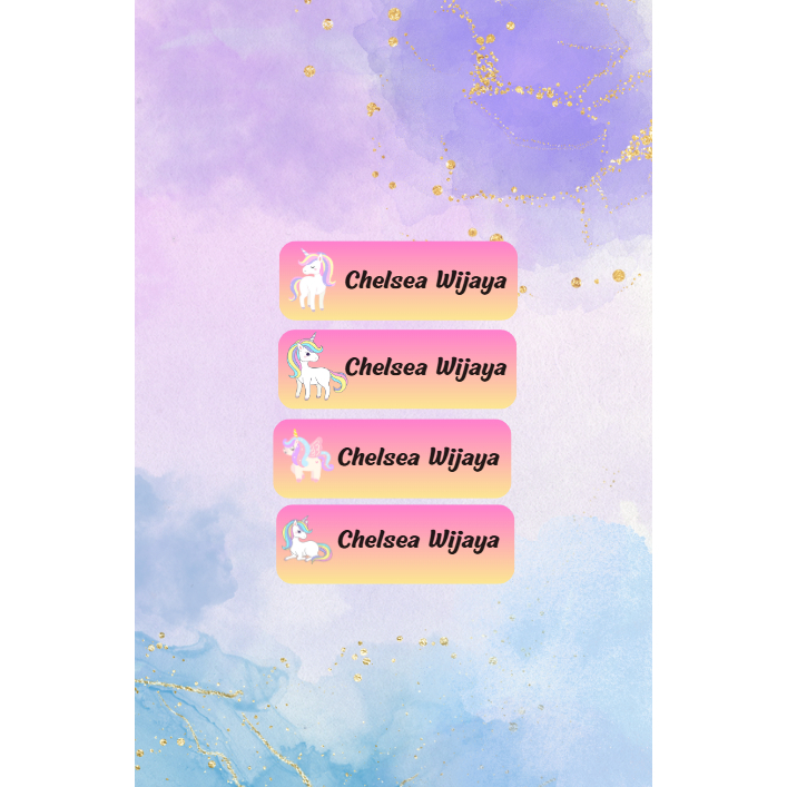 

Stiker Nama Custom / Stiker Buku Anak / Stiker Nama Anti Air - TEMA : UNICORN