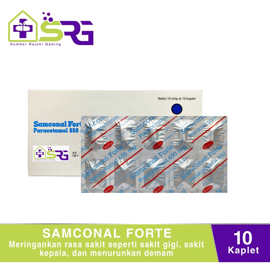Samconal Forte Strip 10 Tablet Samco - Parasetamol 650mg Obat Panas Demam & Pereda Nyeri Dewasa