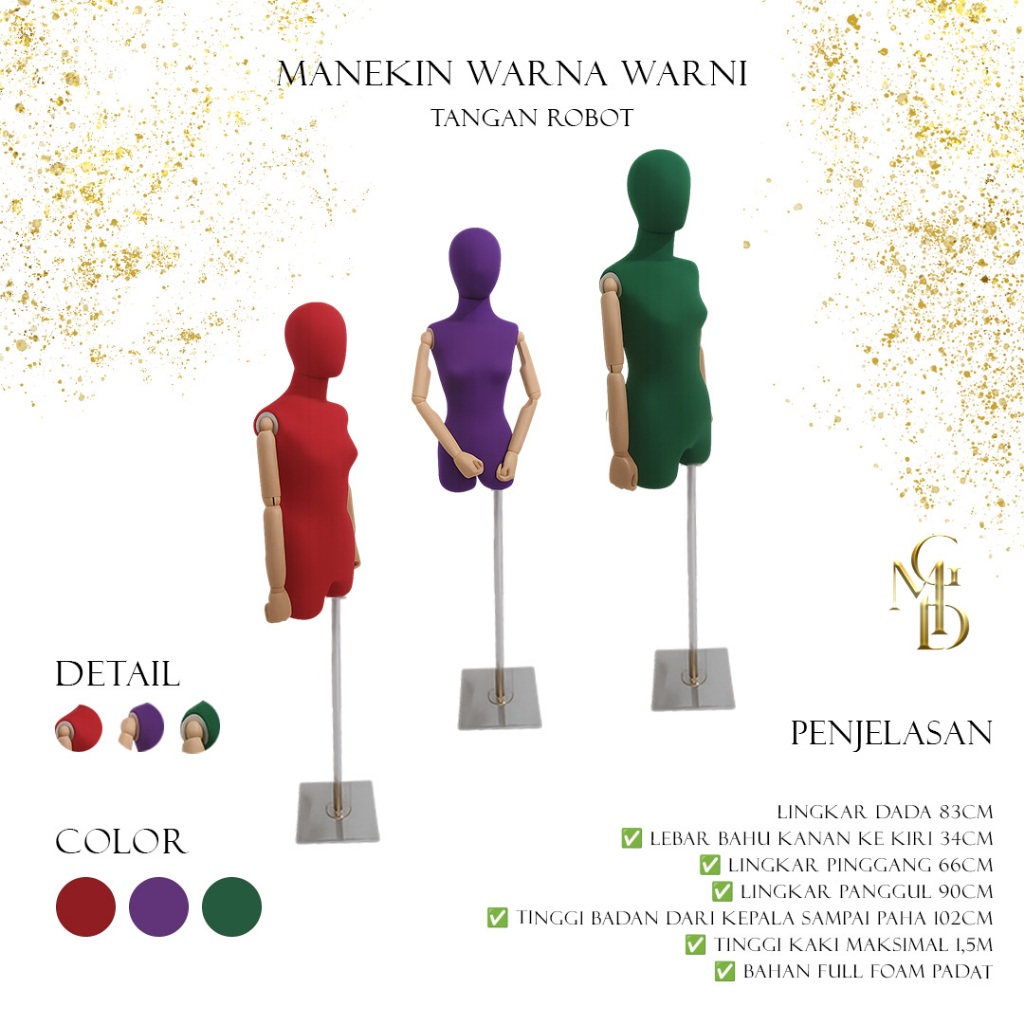 Manekin Warna Warni Tangan Robot | Manekin Setengah Badan Wanita Tangan Kayu