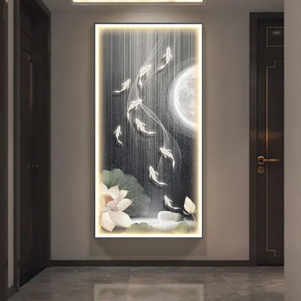 KOKOPAINTING Lukisan Porcelain Diamond Painting LED Crystal 5D Motif 9 Ikan Koi Fengshui / Pajangan 