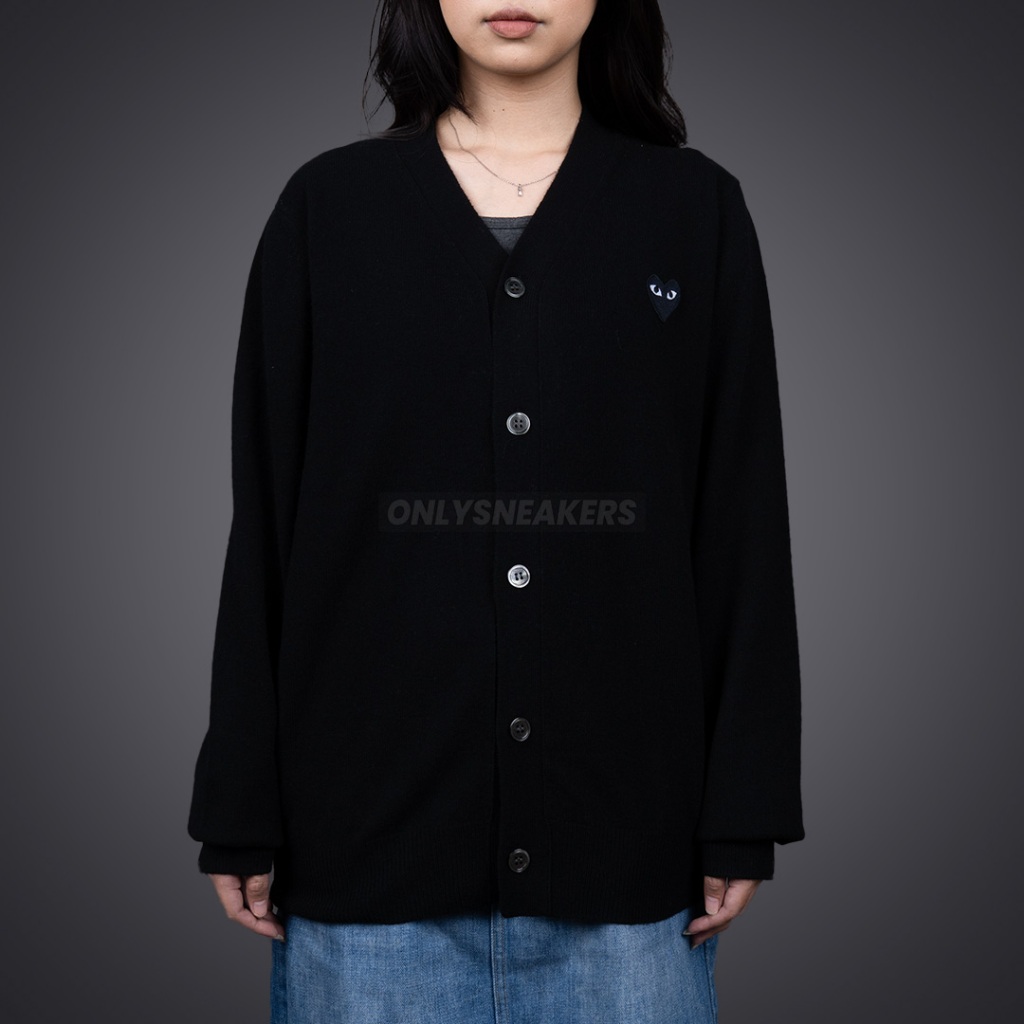 CDG PLAY BLACK HEART KNIT CARDIGAN SWEATER BLACK