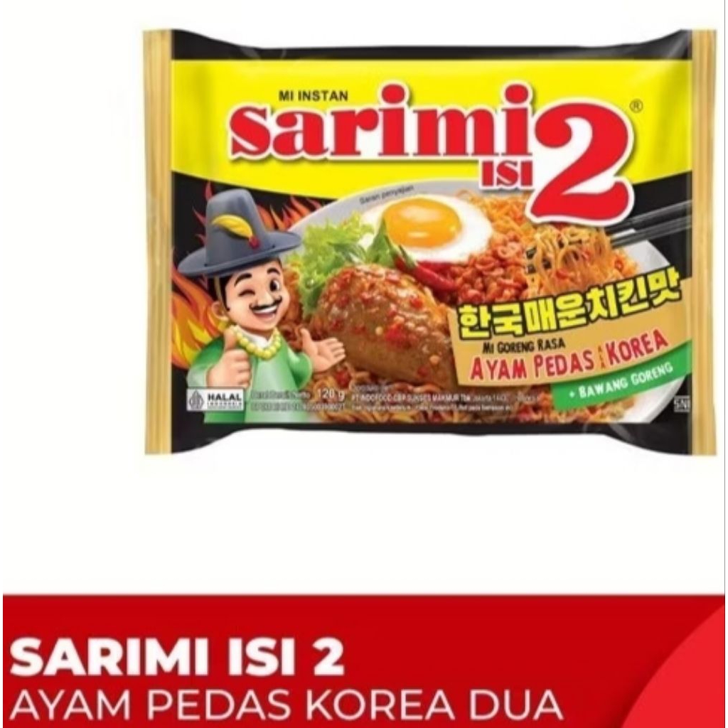 

Sarimi mie goreng rasa ayam pedas Korea isi 2 / Mie Instan goreng