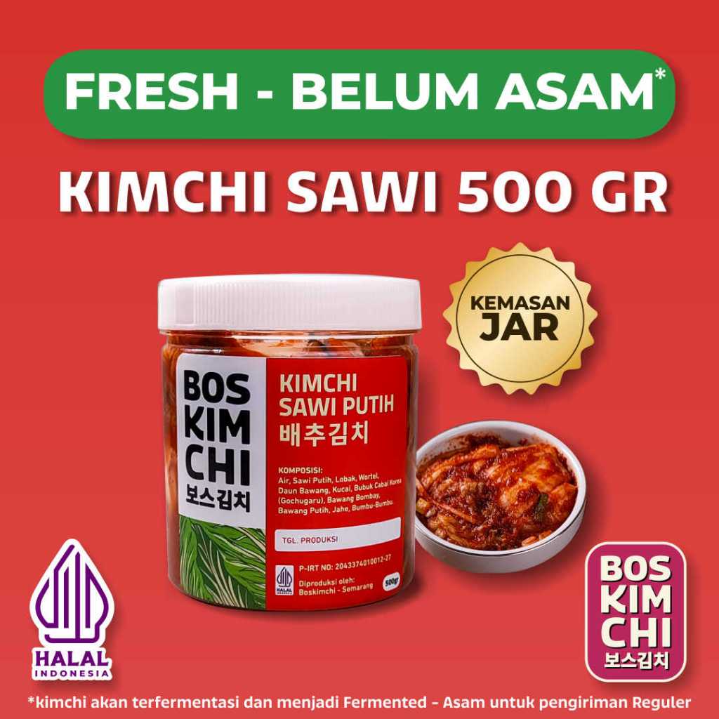 

Fresh! Kimchi Sawi 500 gr Kemasan Toples | Boskimchi | Baechu Kimchi Jar Belum Asam Homemade Fresh