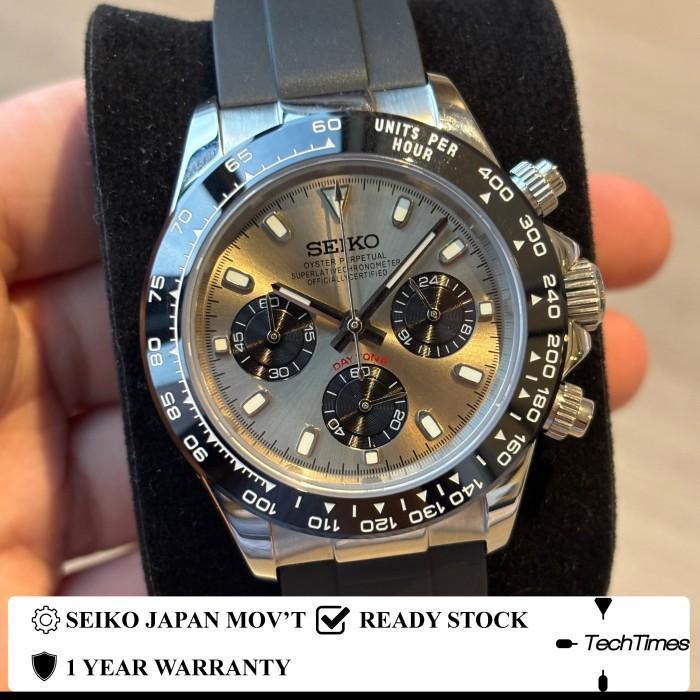 Seiko Daytona Mod VK63 Japan Movement Seikomod Panda Platinum Silver with End Link