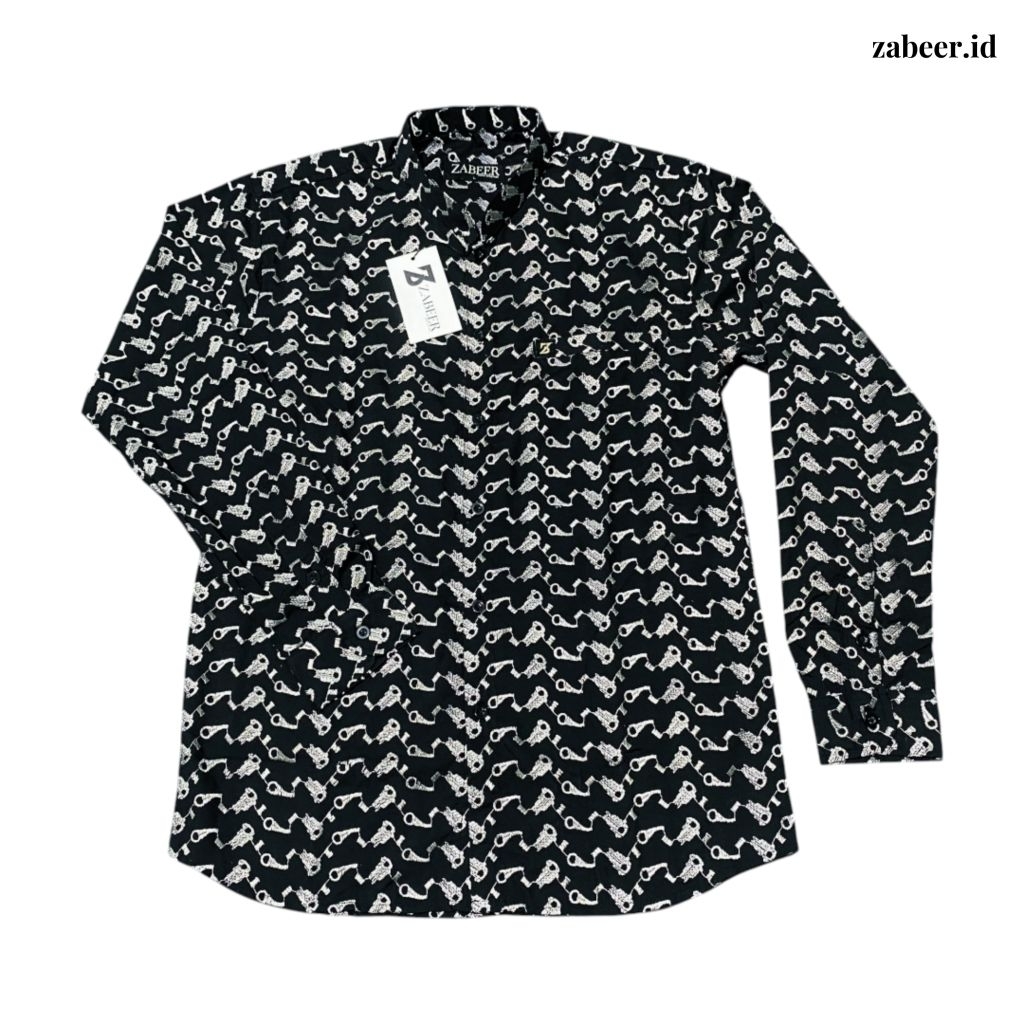 ZABEER Kemeja Koko Pria Brokat Hitam - Star