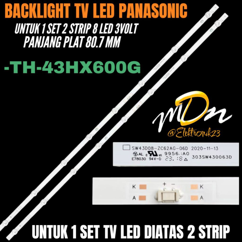 BACKLIGHT TV LED PANASONIC 43 INCH TH-43 HX600G BACKLIGHT TV LED PANASONIC