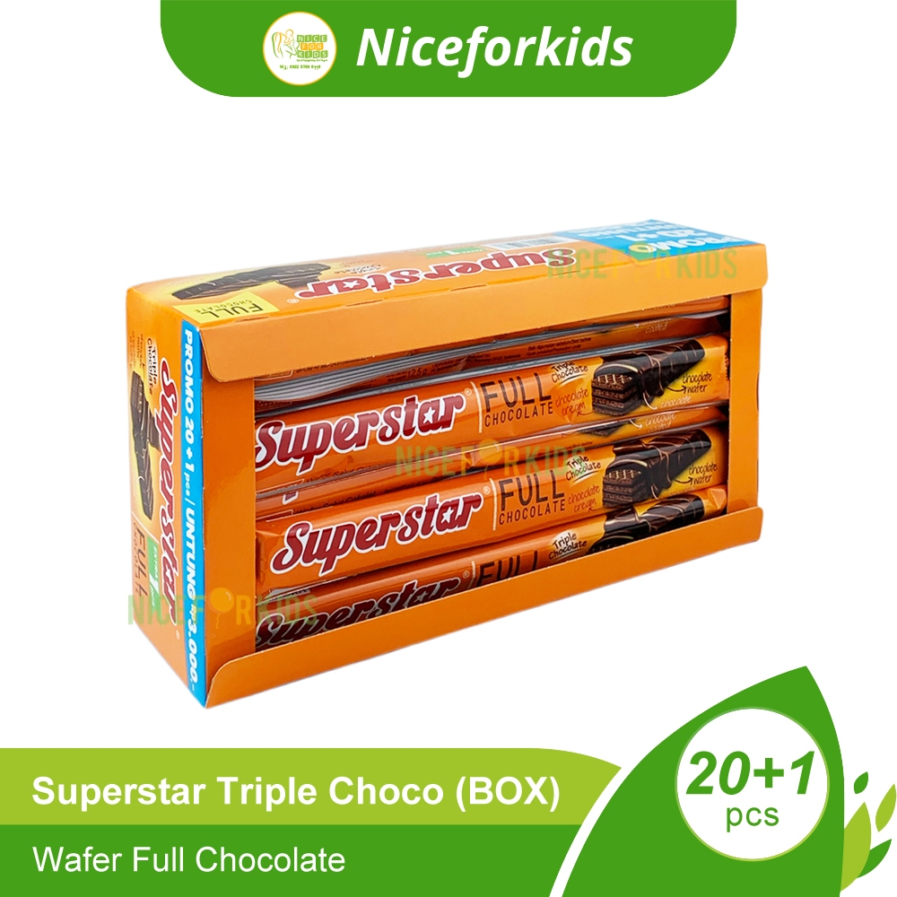 

Superstar Wafer Triple Chocolate Box Isi 20x12.5gr / Cemilan Wafer Bersalut Coklat Enak