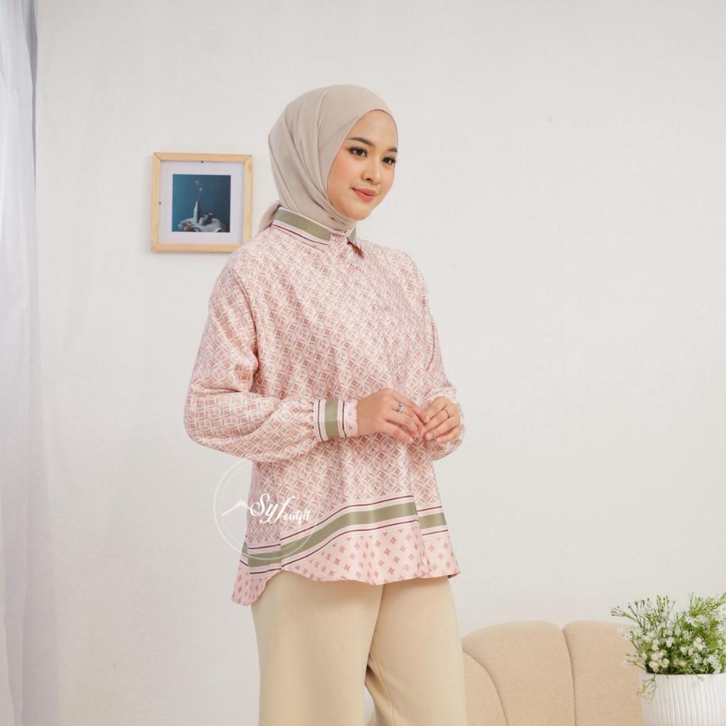 MEYSHA KEMEJA SILK MOTIF KEMEJA WANITA BASIC BANGKOK