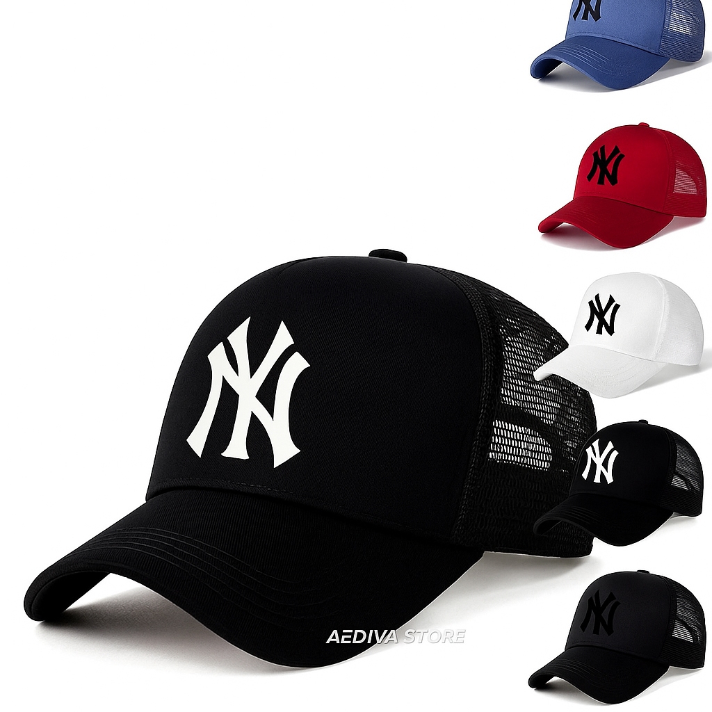 New York NY Topi Jaring Pria Baseball Pria Distro Keren - Hitam