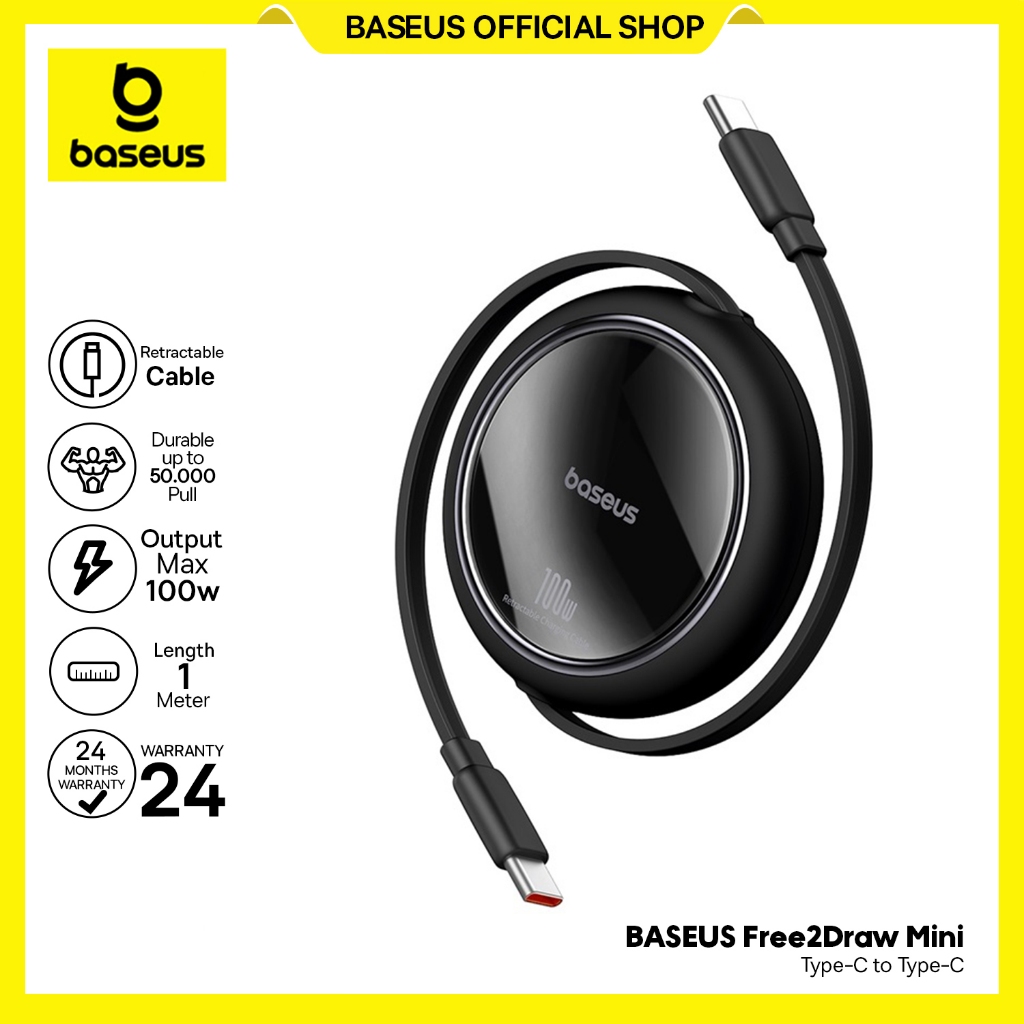 Baseus Cable Type-C to Type-C 100W Retractable Free2Draw Mini Kabel Data Fast Charging 1M
