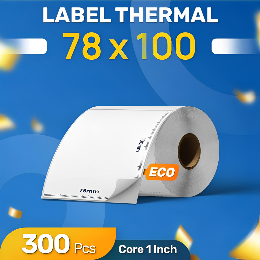 

Kertas Label Sticker Resi Thermal Barcode 78x100 mm Gulung Isi 300 pcs / kertas resi thermal 78 x 100 / resi thermal roll 78x100