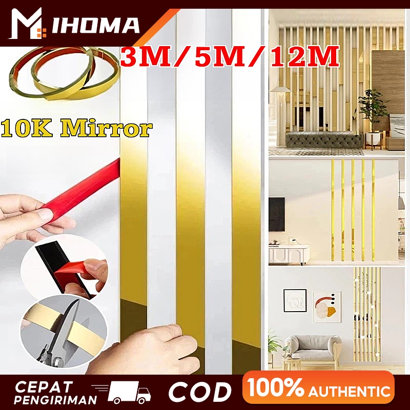 5M Wall molding stiker dinding stainless steel List plat strip mirror gold cermin Perbatasan Besi Ta