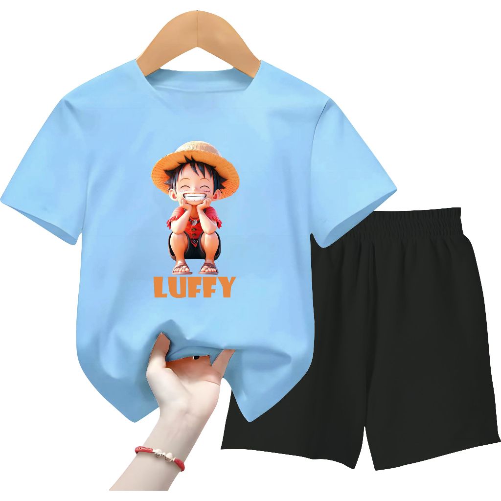 kaos luffy untuk anak lengkap dengan celana pendek