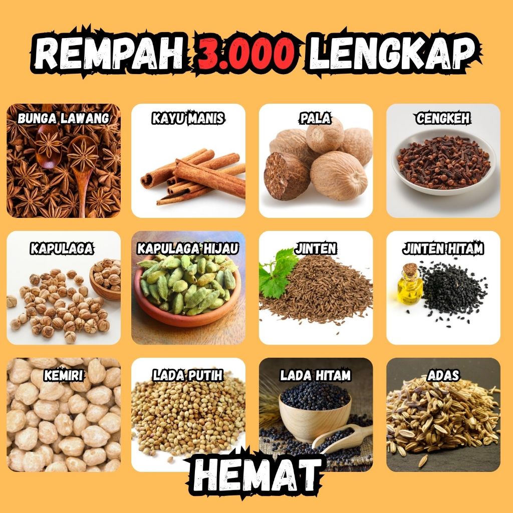

HEMAT!!Bumbu Dapur Aneka Rempah Lengkap Kayu manis Kemiri Ketumbar Lada hitam Jinten Habbatussauda Kapulaga