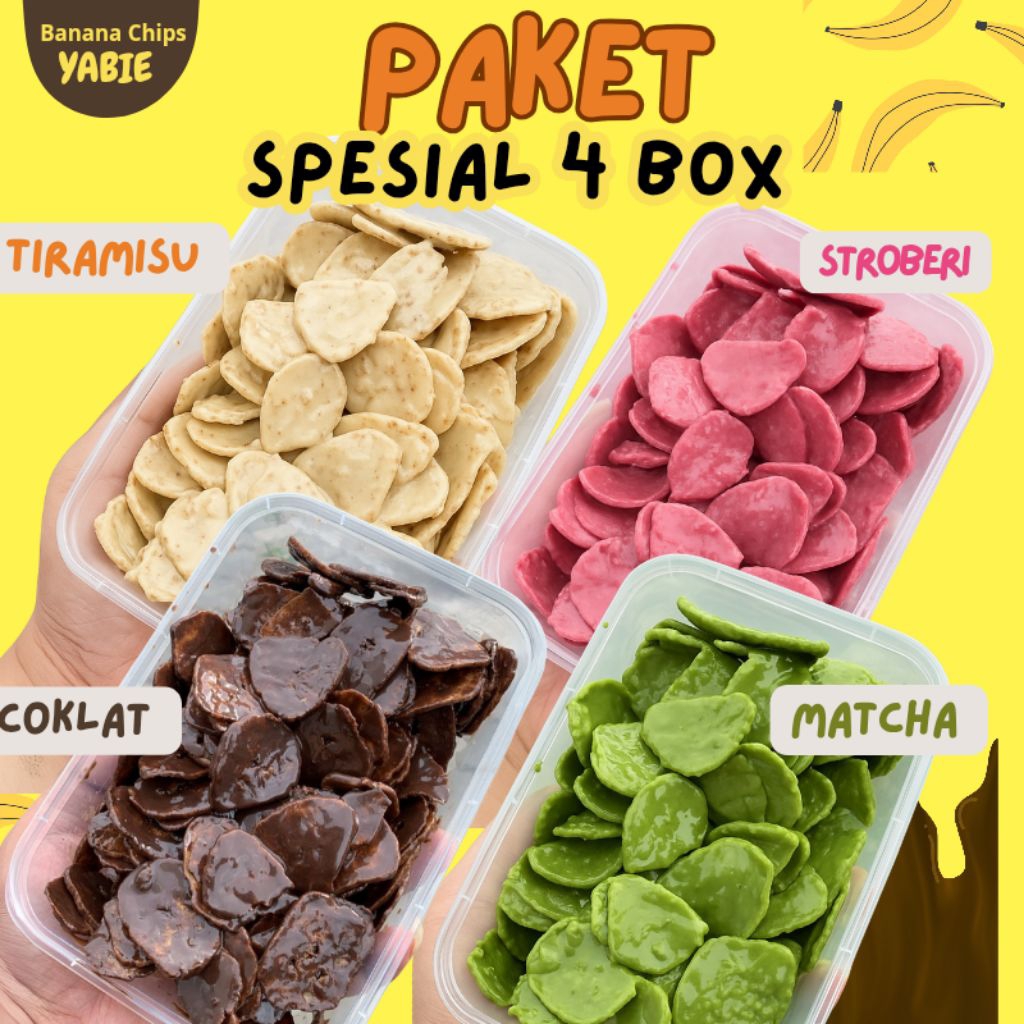 

Paket hemat Keripik Pisang Lumer mix 4 in 1 Cemilan Khas jambi