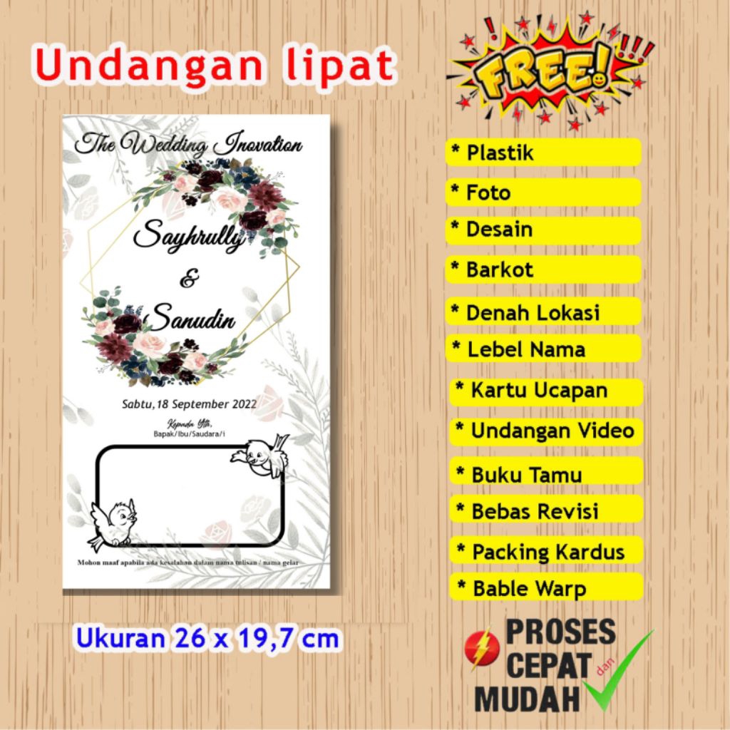 Undangan Nikah UN 1 Proses cepat murah hemat / Undangan Nikahan Wedding pernikahan Unik Simple Minim