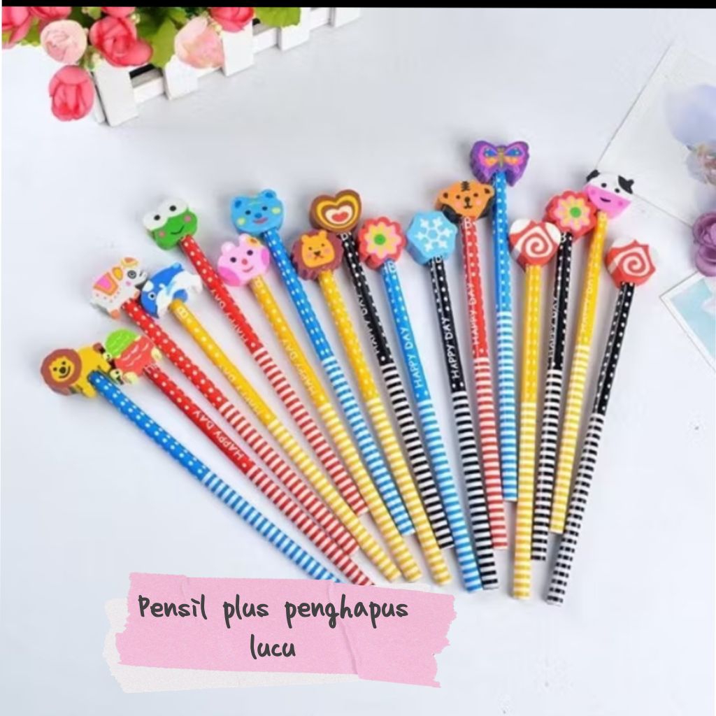 

pensil dan penghapus/pensil set penghapus lucu/ perlengkapan sekolah