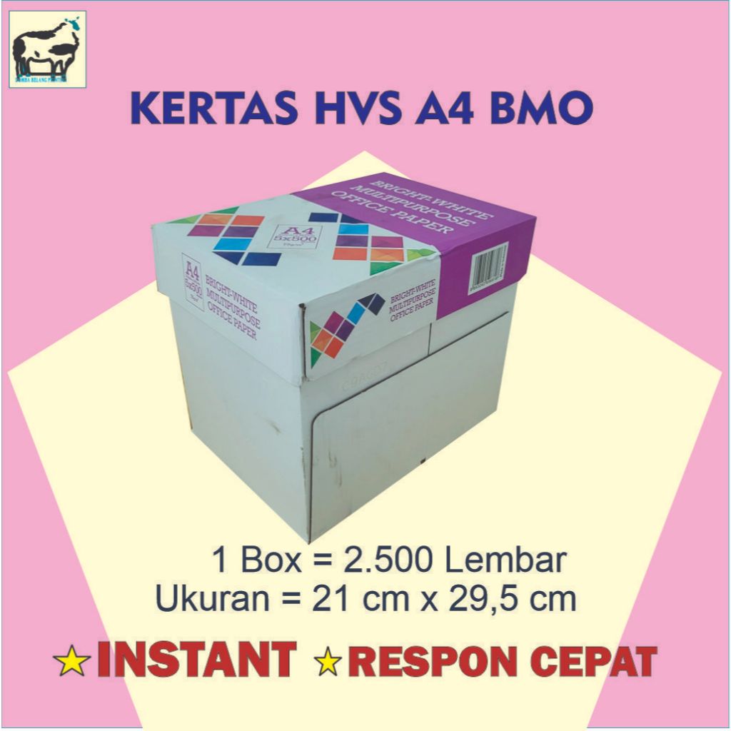 

Kertas HVS A4 1 Dus (5 rim) BMO,(Kertas Cocok untuk Print, Fotocopy kantor dan sekolah)