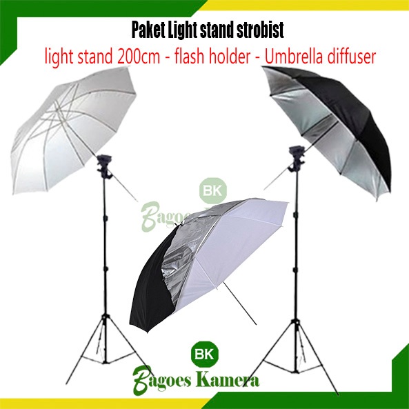 [BK] Paket Lengkap Light Stand Flash Strobist light stand Tripod 200cm Flash holder Hot Shoe Payung 