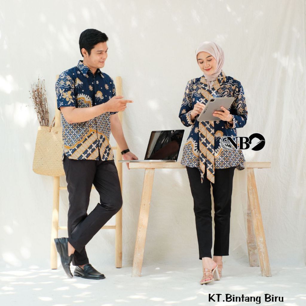Baju Batik Moderen Coupel Atasan Pria Wanita baju Kantor Motif Kekinian bahan katun kancing depan bu